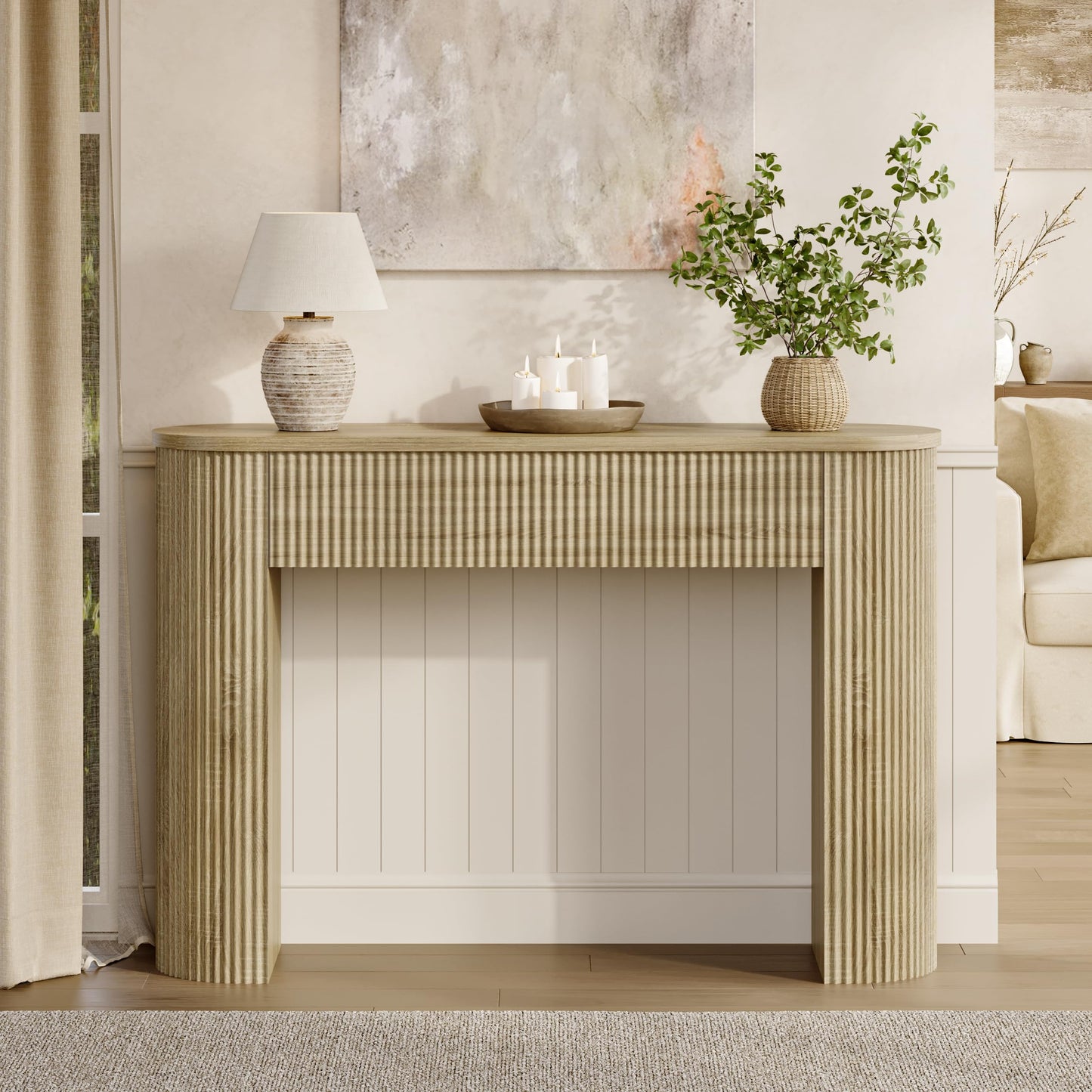 MECHYIN 47" Console Table, Fluted Sofa Table with Sturdy Construction, Small Curved Entryway Table for Entrance, Behind The Couch, Hallway, Living Room, Foyer