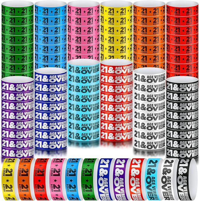 Teling 1200 Pcs Over 21 Paper Wristbands Events Wristbands Colored Waterproof Paper Bracelets Lightweight Wrist Bands Iden...