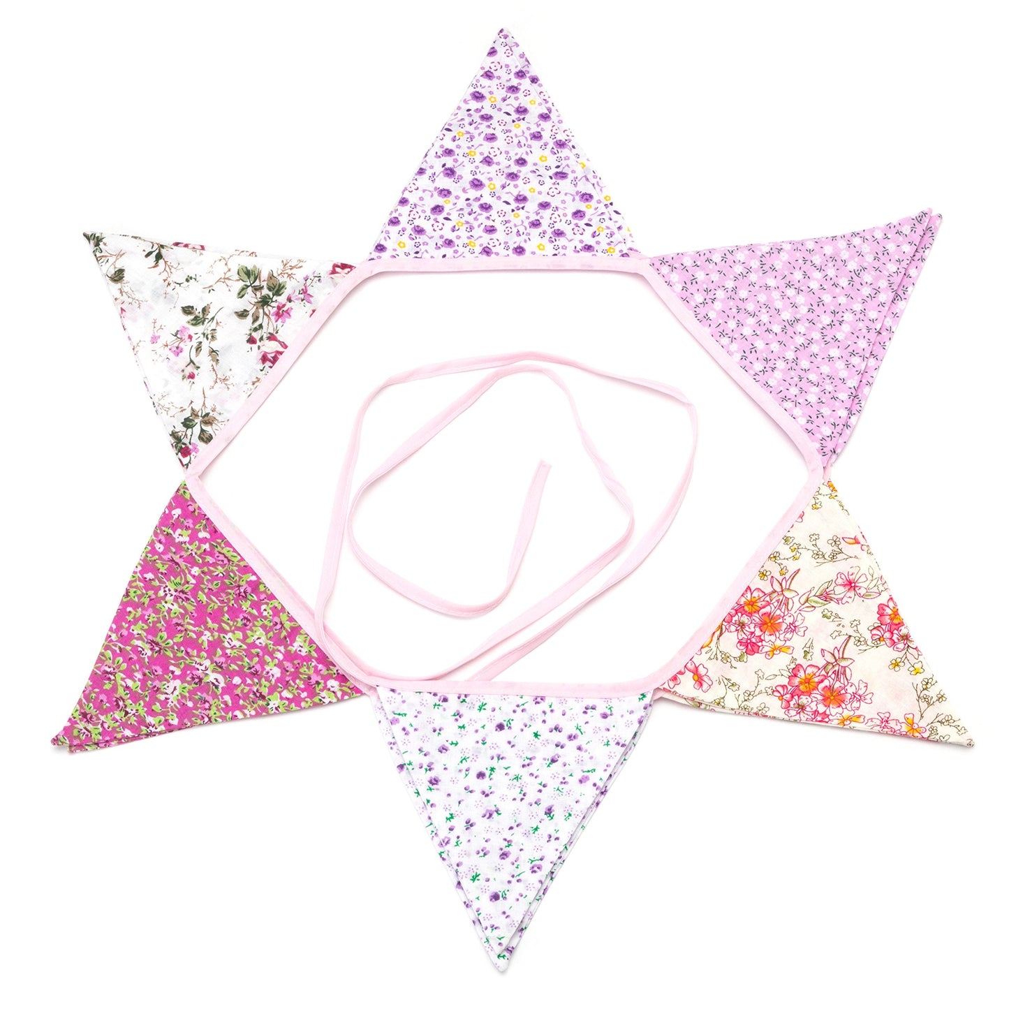 LOVENJOY Pink Floral 100% Cotton Bunting Banner for Girls Shabby Chic Wedding Birthday Decoration
