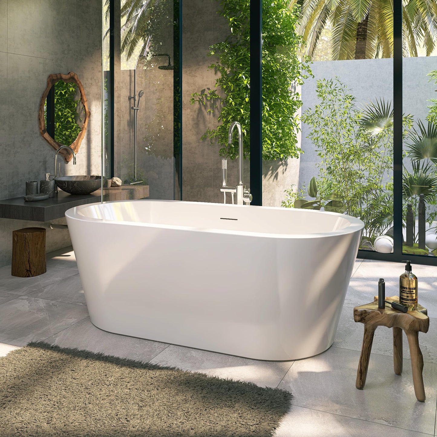 Yinzanw 64" Acrylic Free Standing Tub, Stand Alone Tub, Freestanding Bathtub, Soaking Bathtub, cUPC Certified, LT(Glossy White)