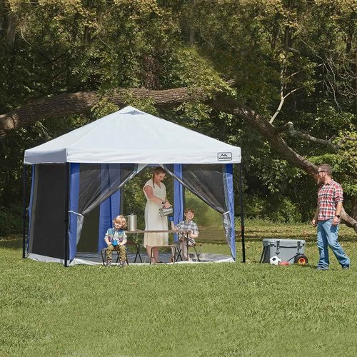 Canopy Universal Mosquito Netting Tent, Converts 10'x10' Canopy Gazebo into Camping Inner Tent, Screen House with Full PE Floors for Patio, Outdoor, Garden（TOP & Frame NOT Included） Navy Blue