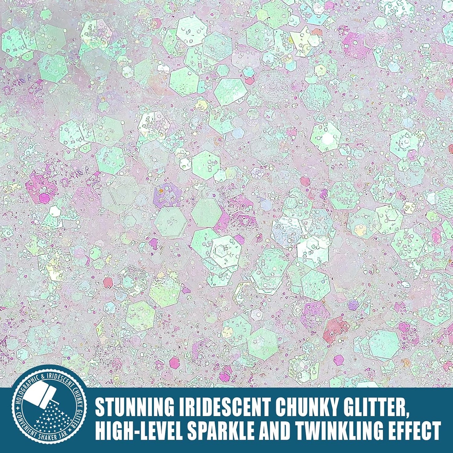 Holographic Chunky Glitter, 160G/5.64OZ, Mixed Fine & Chunky for Epoxy Resin, Iridescent for Crafts Tumblers, Halloween/Christmas Festival Painting Decor (Pearl White)
