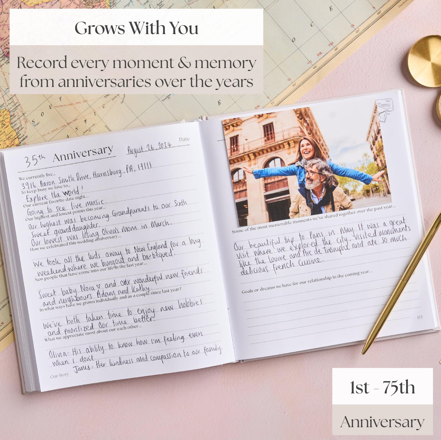 Couples Anniversary Journal – 1st to 75th Year Scrapbook & Keepsake Album | Paper Gift for Husband or Wife | Relationship Memory Book (Grey)
