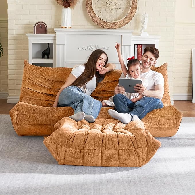 HABUTWAY Bean Bag Ottoman,Foot Rest,Fireside Chair Memory Foam Lazy Bean Bag Sofa for Living Room,Bedroom,Dorm,Office (Ottoman-Brown)