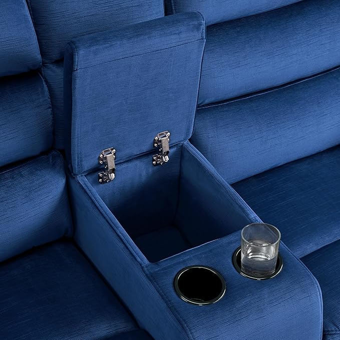 MCombo 73.8'' Wall Hugger Power Loveseat Recliner, Reclining Loveseat with Console, Adjustable Headrest, USB Charge Ports, Cup Holders, for Living Room, RVs, Small Spaces, Fabric ST258M2 (Navy Blue)