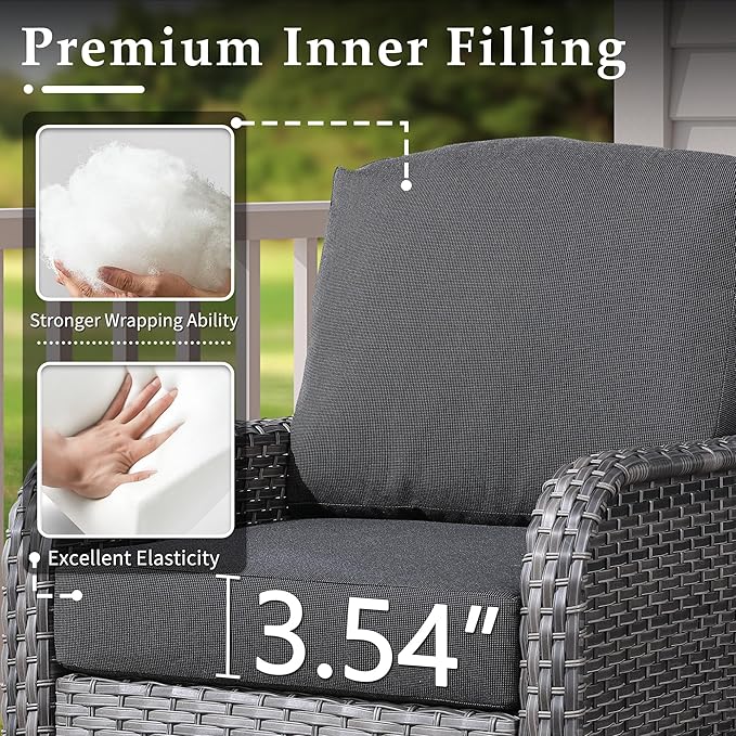 CAODOC 6-Piece Wicker Patio Furniture Set, All-Weather Rattan Conversation Bistro Loveseat Chair and Table Set for Backyard, Balcony and Deck with Soft Cushions and Metal Table(Black)