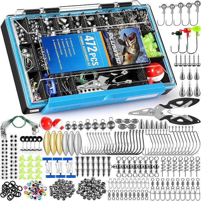 472PCS Fishing Accessories Kit, Waterproof Tackle Box with Tackle Included, Fishing Gifts for Men Included Hooks, Weights,...