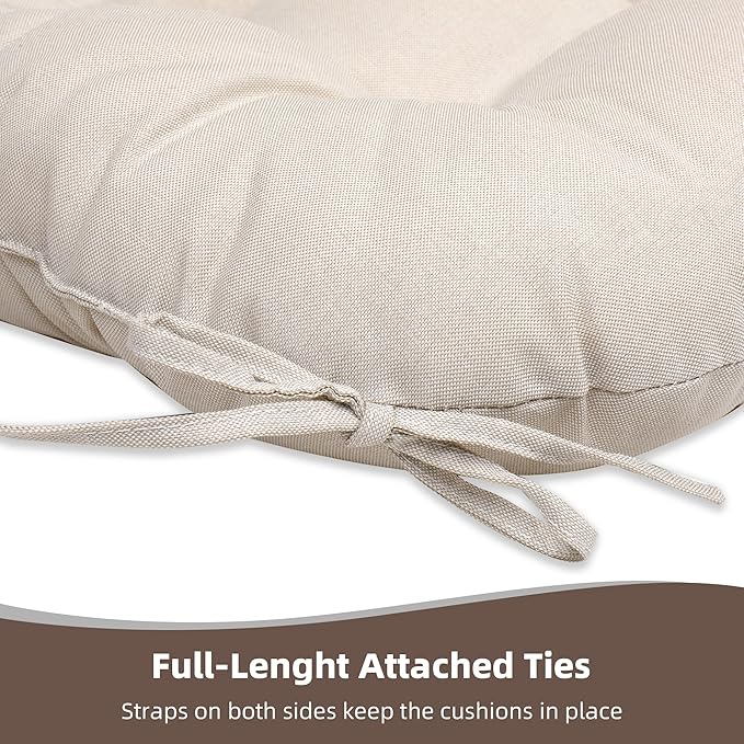 RACE LEAF Patio Chair Cushions 17x17 Inch 4 Pack, Thickened Outdoor Seat Cushions Water Resistant with Non-Slip Ties & Stain Resistant Tufted Design (Beige)