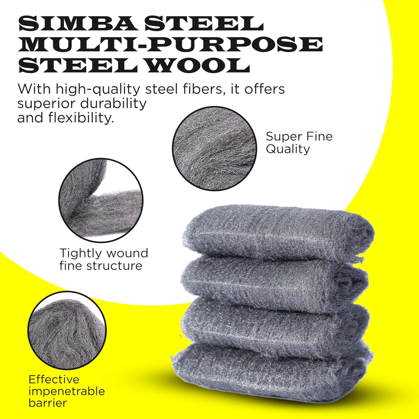 SIMBA Steel Wool Grade 0000 - Finest Grade - 16 Pads Multi-use for Cleaning, Rust Removal, Wood Buffing, Metal Finish, Furniture, Windows. 16 Pads