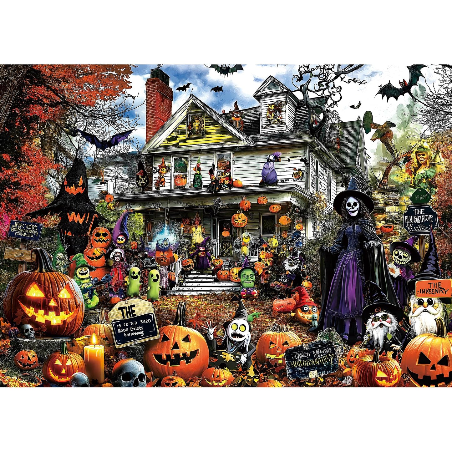 MINIWAN Halloween 1000 Piece Jigsaw Puzzle for Adults – Spooky Haunted House with Pumpkins & Witches | Challenging Fall Decor Puzzle & Unique Gift Idea for Halloween Enthusiasts