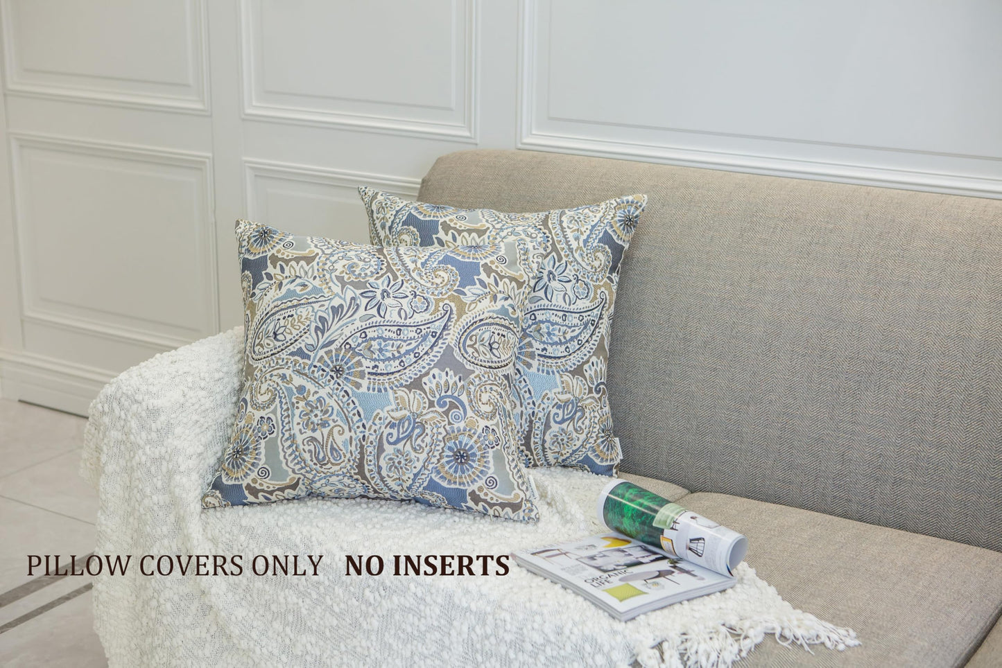Mika Home Pack of 2 Decorative Pillow Covers Throw Pillow Cases,Paisley Pattern,18X18 Inches,Blue Brown Cream Multicolor