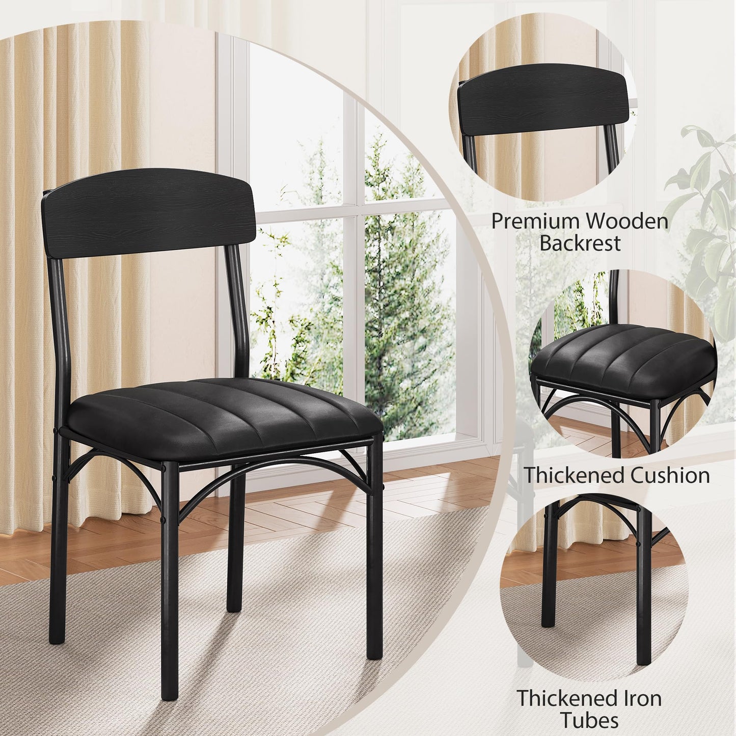 Round Dining Table Set for 4, Kitchen Table and Chairs for 4, Circle Table Round Pedestal Dining Room Dinner Dinette Table Set,5 Piece Space Saving Wood Kitchen & Dining Room Tables (Black, 47In)