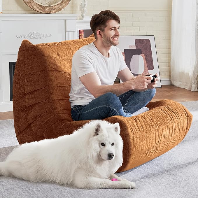 HABUTWAY Bean Bag Chair, Giant Bean Bag Chairs for Adults, Bean Bag Sofa with Filler Faux Fur, Memory Foam Bean Bag Couches Fireside Lazy Sofa for Living Room, Bedroom, Office (Brown)