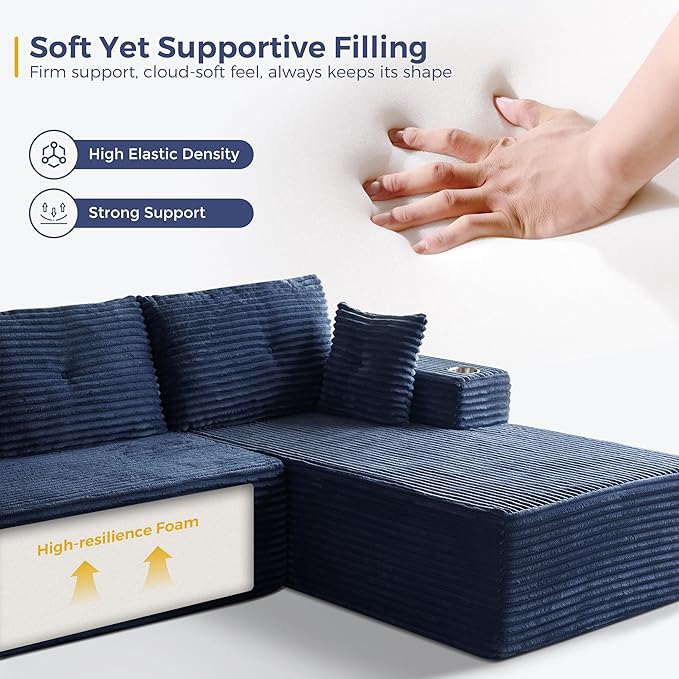 MAXYOYO 132" Giant U-Shaped Modular Sectional Couch, Modern Boneless Couch for Living Room, Sofa in A Box, Oversized Sofa Sleeper with Deep Seat, No Assembly Required, Navy