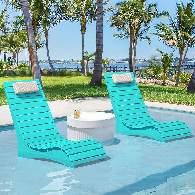 Homenjoy HDPS Pool Lounge Chairs Set of 2, Use in Pools Lounge Chairs up to 10-Inches of Water, Chaise Chairs with Headrest, Lounge Chair Outdoor, Fade-Resistant Pool Lounger for Deck