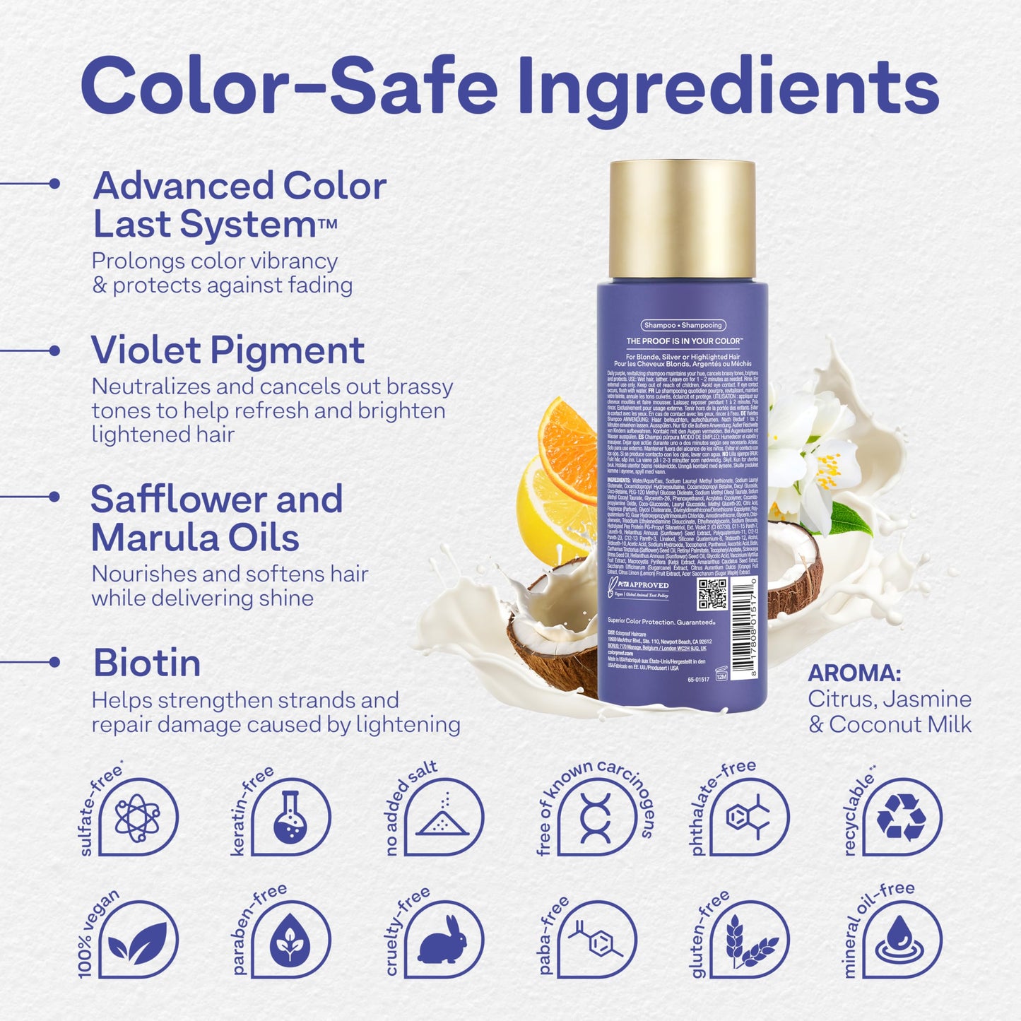 Colorproof Daily Blonde Shampoo 8.5 Fl. Oz. Sulfate Free Shampoo for Blonde Color Treated Hair with Citrus, Jasmine & Coconut Mi