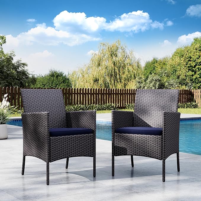 MFSTUDIO Patio Rattan Outdoor Wicker Chairs Set of 2, Woven Brown Wicker Patio Rattan Dining Chairs Set of 2 with Cushions, Oversized Seat 4 Patio Dining Chairs for Outdoor Table, 330lbs
