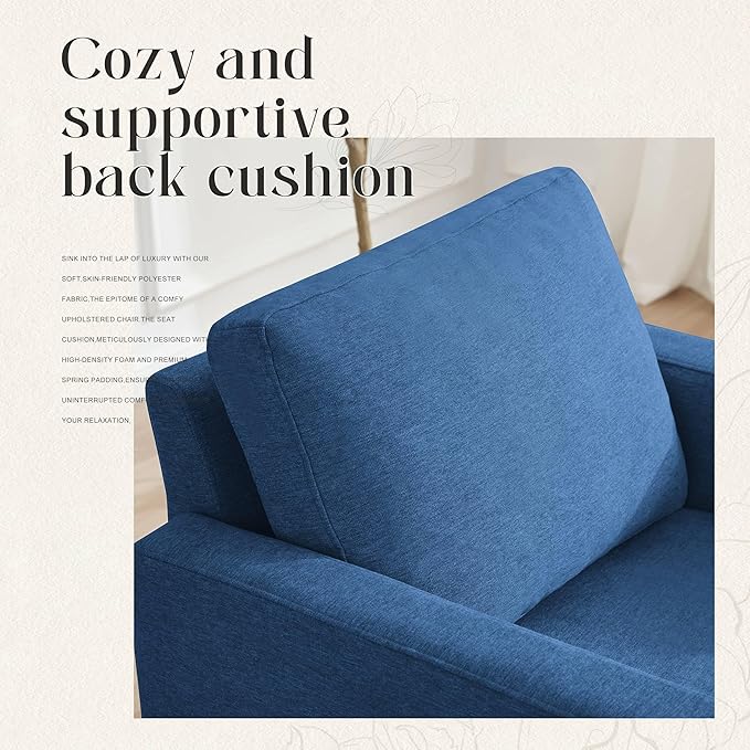 Weture Mid-Century Accent Chair,Modern Linen Fabric Armchair for Living Room,Comfy Upholstered Reading Accent Chairs for Bedroom,Single Sofa Chair with Wood Legs (Blue, 2 Pack)