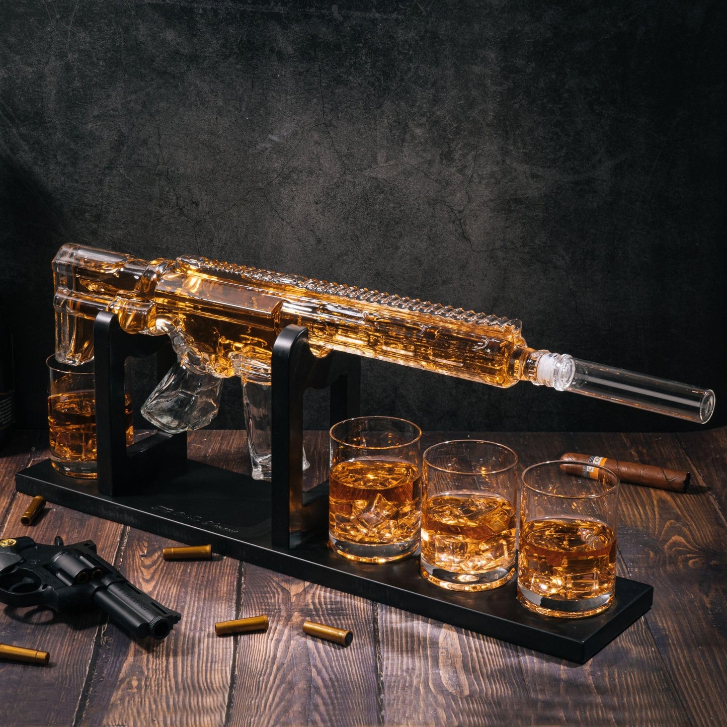 Gifts for Men Dad, Whiskey Decanter Set - AR Limited Edition, Silencer Stopper - 800 ml & 4, 12oz Whisky Glasses - Father Birthday Gift - Drinking Party, Liquor, Vodka Tik Tok Decanter
