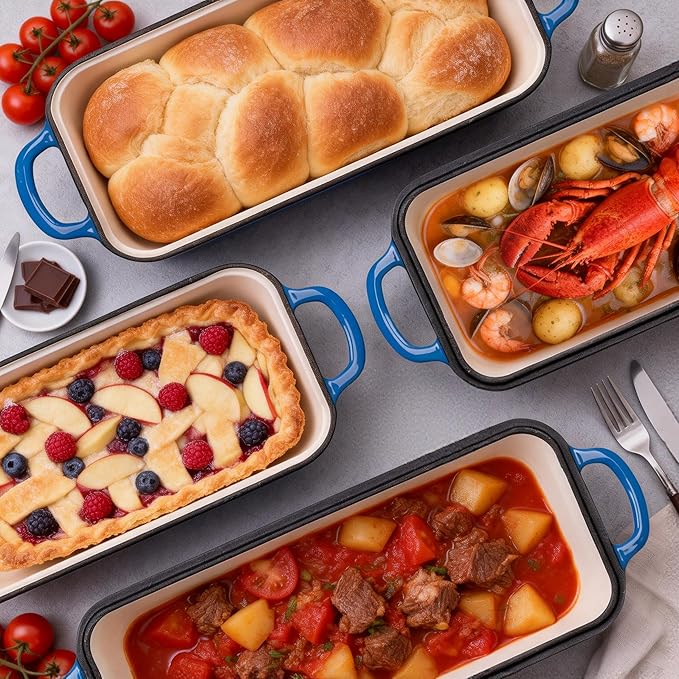 11x5 Inch Cast Iron Loaf Pan with Lid, Large Loaf Pans for Sourdough Bread Baking, Even Heat Distribution Dutch Oven Bread Loaf Pan for Homemade Bread, Meatloaf (5.8Qt, Marseille)