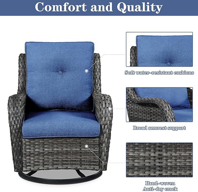 Belord 5 Pieces Patio Furniture Sets Wicker Outdoor Furniture, Rattan Patio Swivel Glider Chairs with 2 Ottoman and Glass Side Table