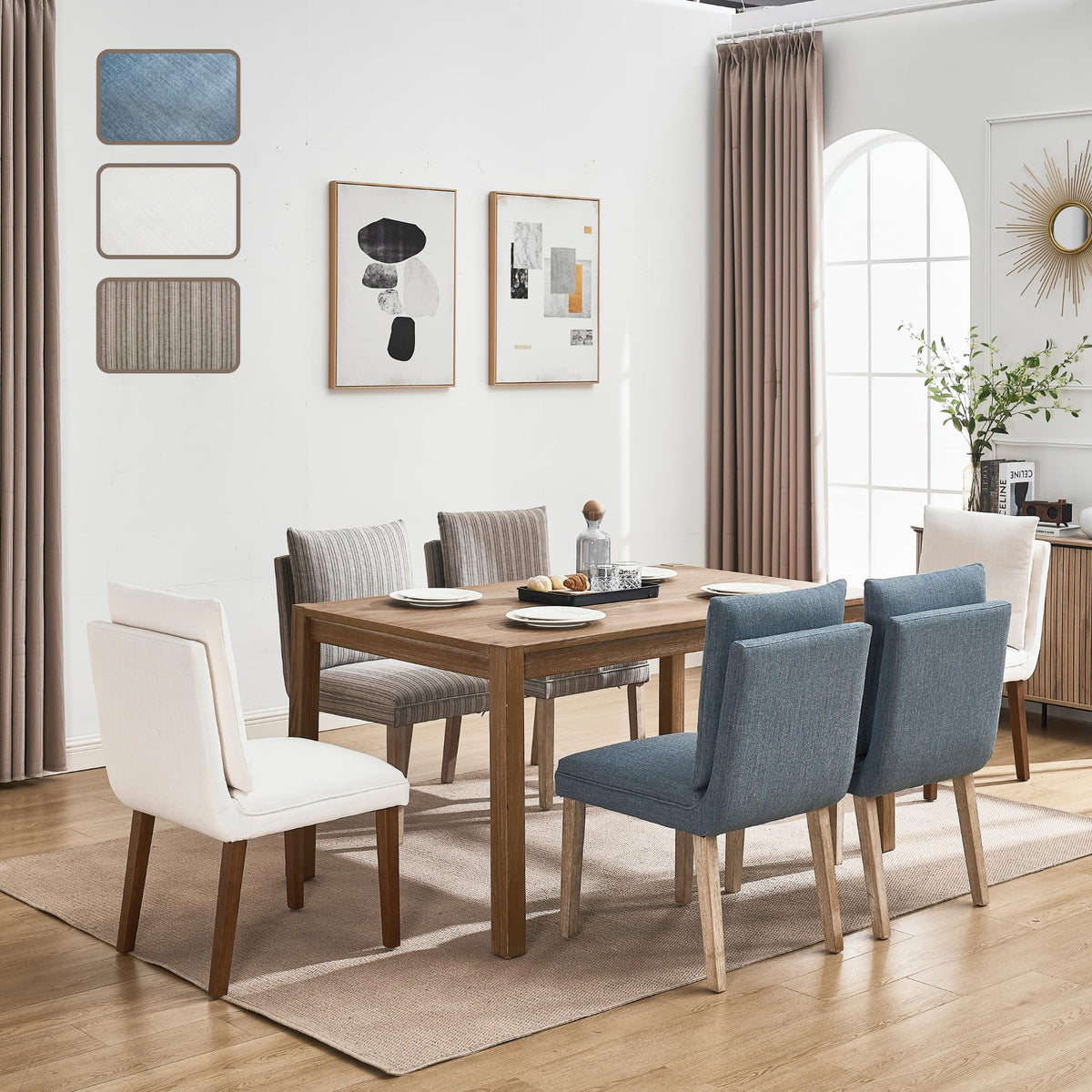 Janoray Dining Chairs Set of 2 with Removable Back Cushions,Modern Linen Upholstered Dining Chairs for Kitchen,Dining Room,Living Room, Bedroom,Cafe,Bar(Beige)