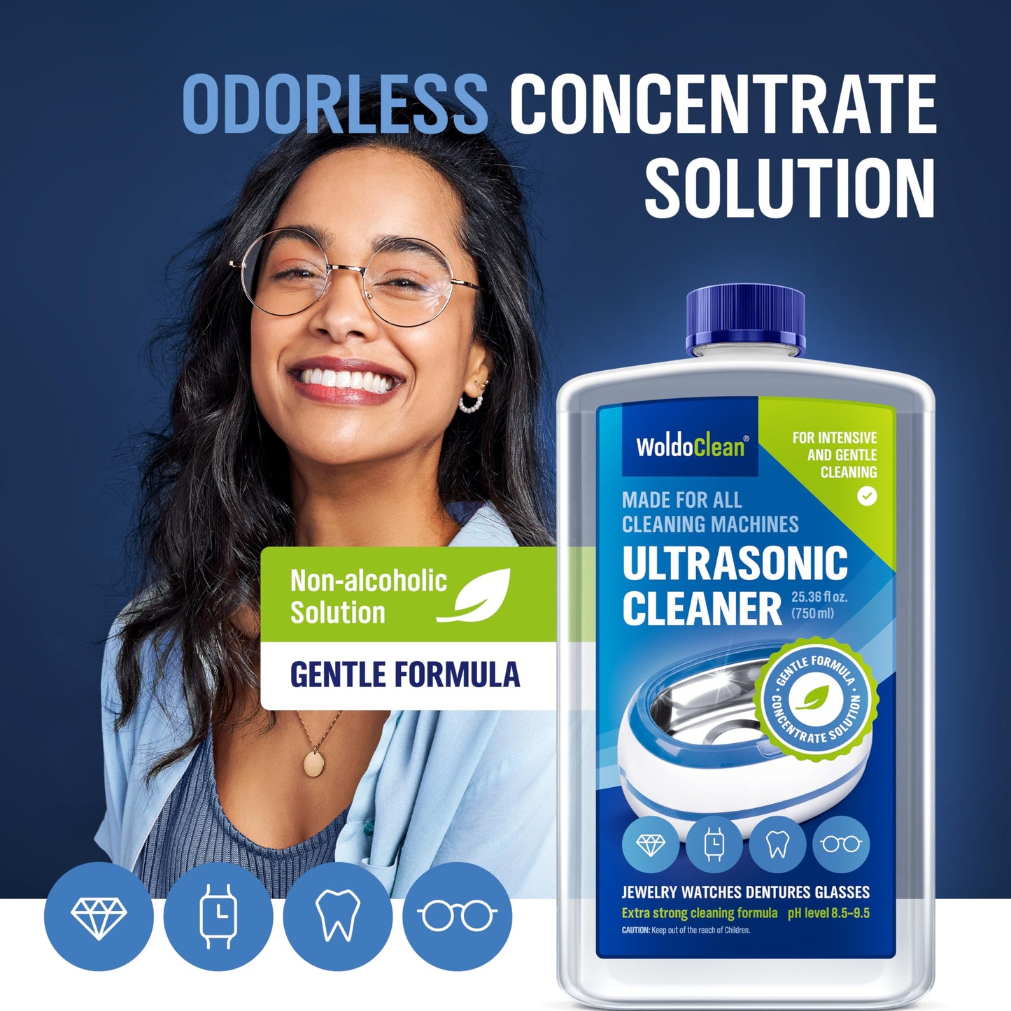 WoldoClean Ultrasonic Cleaner Solution 25.4 Fl Oz - Jewelry Cleaning Liquid for Ultrasonic Machines, Watches, Glasses & Sonic Jewelry Cleaner