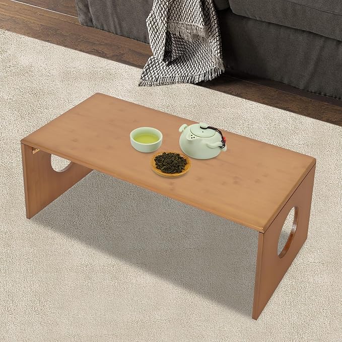 Eapmic 31.5in Folding Floor Coffee Table, Bamboo Low Japanese Floor Table, Portable Coffee Tables for Living Room Bedroom Meditation Tatami Home Office (31.5in)
