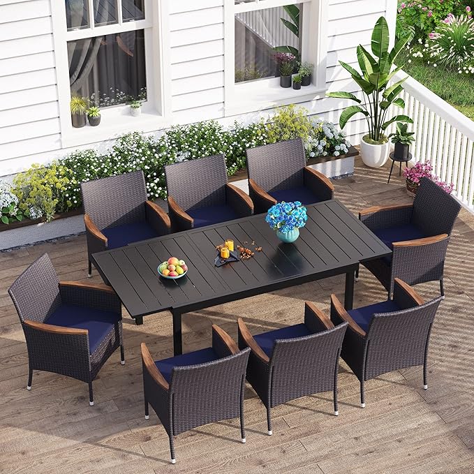 MFSTUDIO Patio Brown Wicker Chairs Set, Oversized Outdoor Rattan Dining Chairs Set of 6 with Cushions, 6 Patio Outdoor Chair Set with Armrests for Table, Backyard