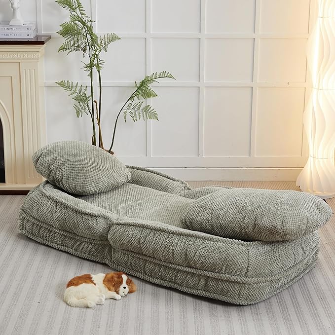 KEIKI Foldable Tatami Lazy Sofa Couch Bed with 5 Adjustable Position, Minimalist Style Space Saving Design Human Dog Bed with Cushion Back, Easy Assembly, for Apartment, Living Room, Bedroom, Green