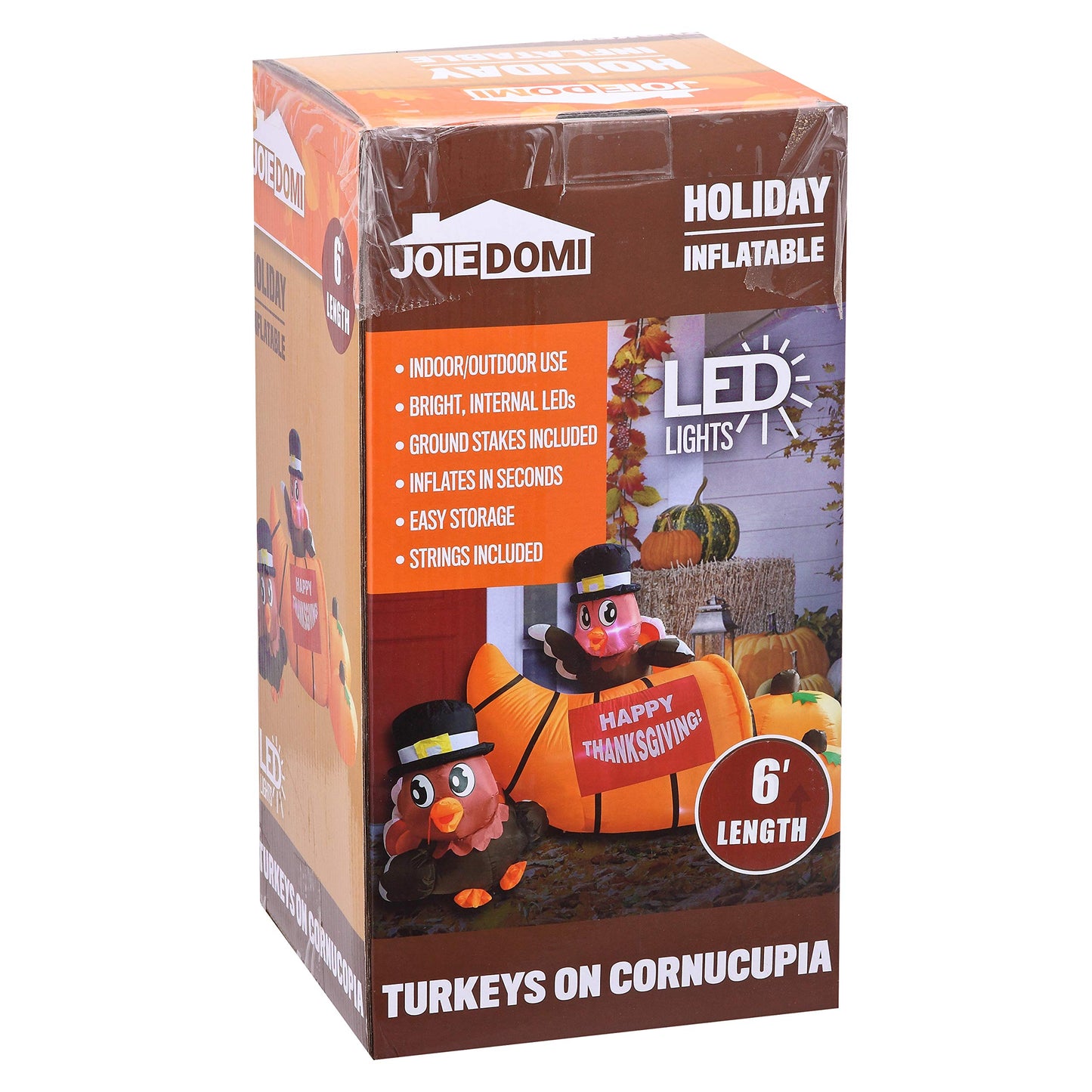 Joiedomi Thanksgiving Inflatable Decoration 6 FT Long Turkey Cornucopia Inflatable with Built-in LEDs for Thanksgiving Party Indoor, Outdoor, Yard, Garden, Lawn Fall Decor