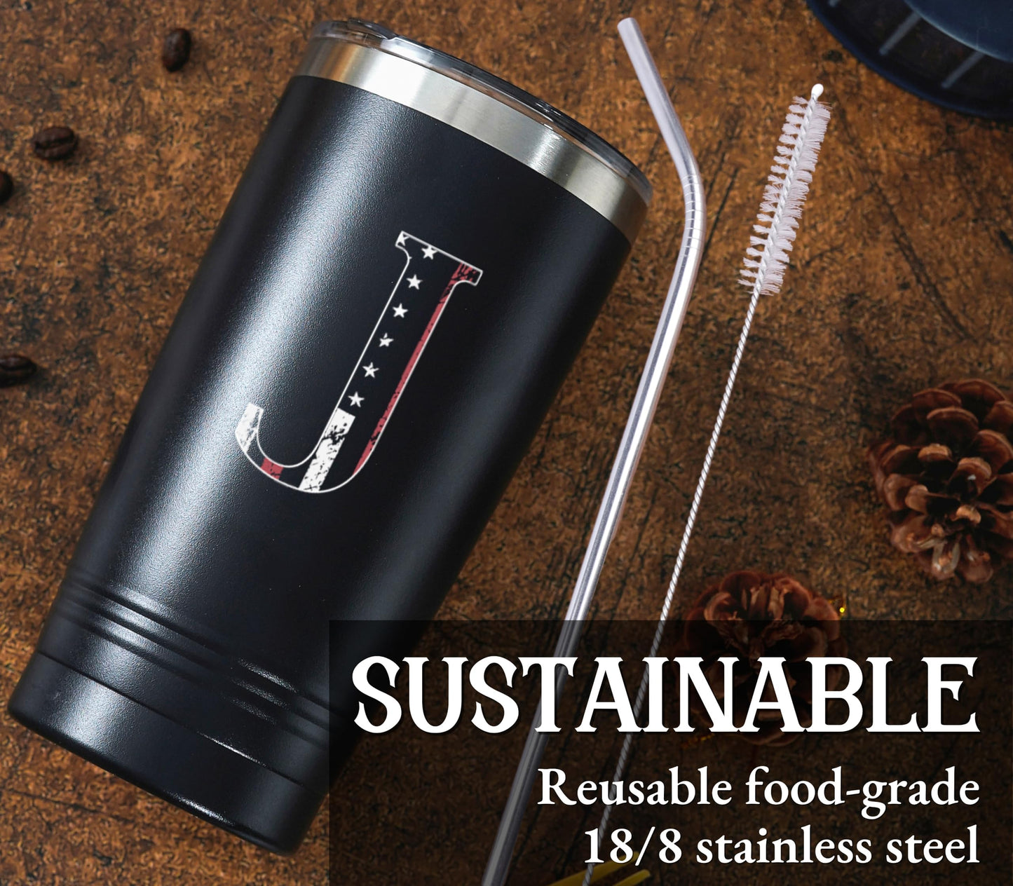 Onebttl Personalized Gifts for Men, Initial Birthday Gifts for Dad, Grandpa, Uncle, Brother, Friends, American Flag Tumbler - 20oz Insulated Stainless Steel Tumbler - Y