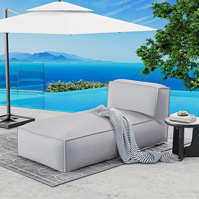 OPEAK Outdoor Bean Bed Chair Sun Lounger, Outdoor Couch Sofa for Patio & Pool, Foam Filling Day Bed Furniture, Comfy Lazy Sofa for Outside, Water-Resistant Seating Lounge Chair, Light Grey