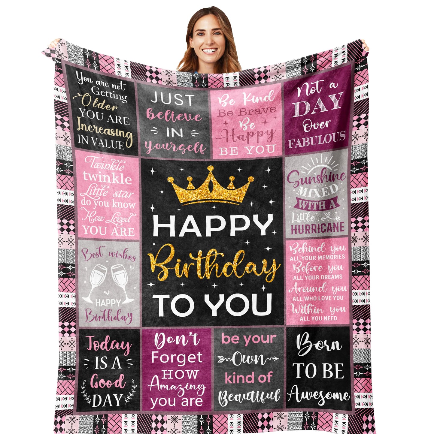 Amonee-YL Birthday Gifts for Women/Girls/Her, Happy Birthday Decorations Blanket 50"X60", Gifts for Women Birthday Unique, Birthday Presents for Mom/Daughter/Friend/Sisters, Woman Birthday Gift Ideas