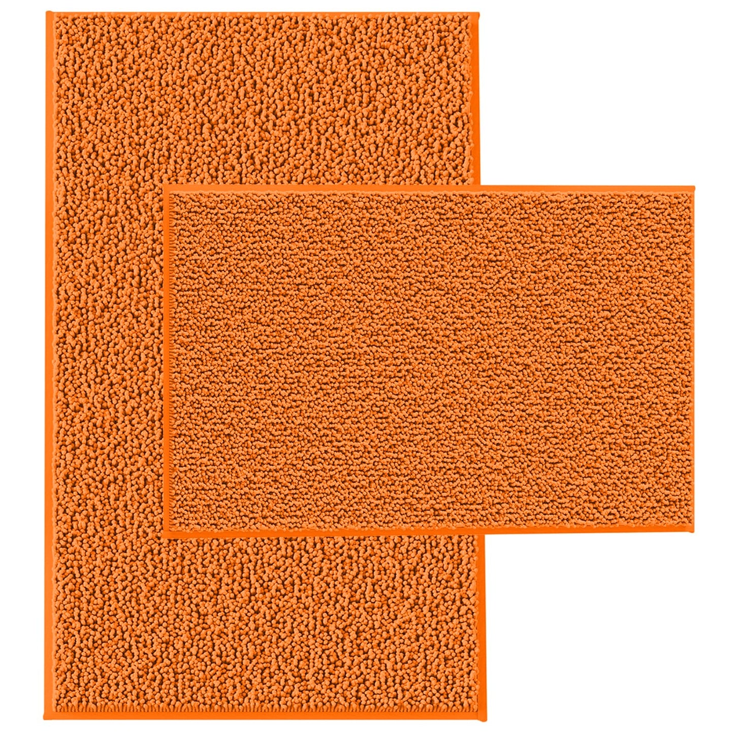 Orange Bathroom Rugs 2 Pieces Bright Orange Bath Rugs Fall Shower Rugs with Small Rug Contour Toilet Mat Absorbent Chenille Plush Bath Mats Non Slip Bath Rugs Bathroom Floor Mats Bath Mat Set