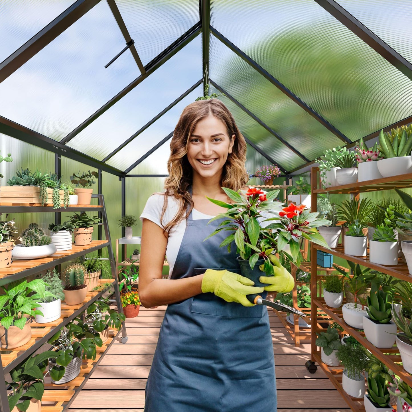Polar Aurora 10X16 FT Greenhouse, Polycarbonate, Aluminum Frame, Manual Closure, Black