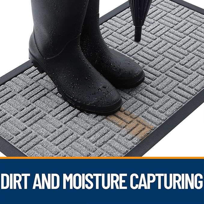 OLANLY Front Door Mat Outside Entrance 47x32, Absorbent, Heavy Duty Sturdy Natural Rubber Doormat Indoor Outdoor, Non-Slip, Stain and Fade Resistant, Low Profile Floor Mat for Entryway, Charcoal Gray