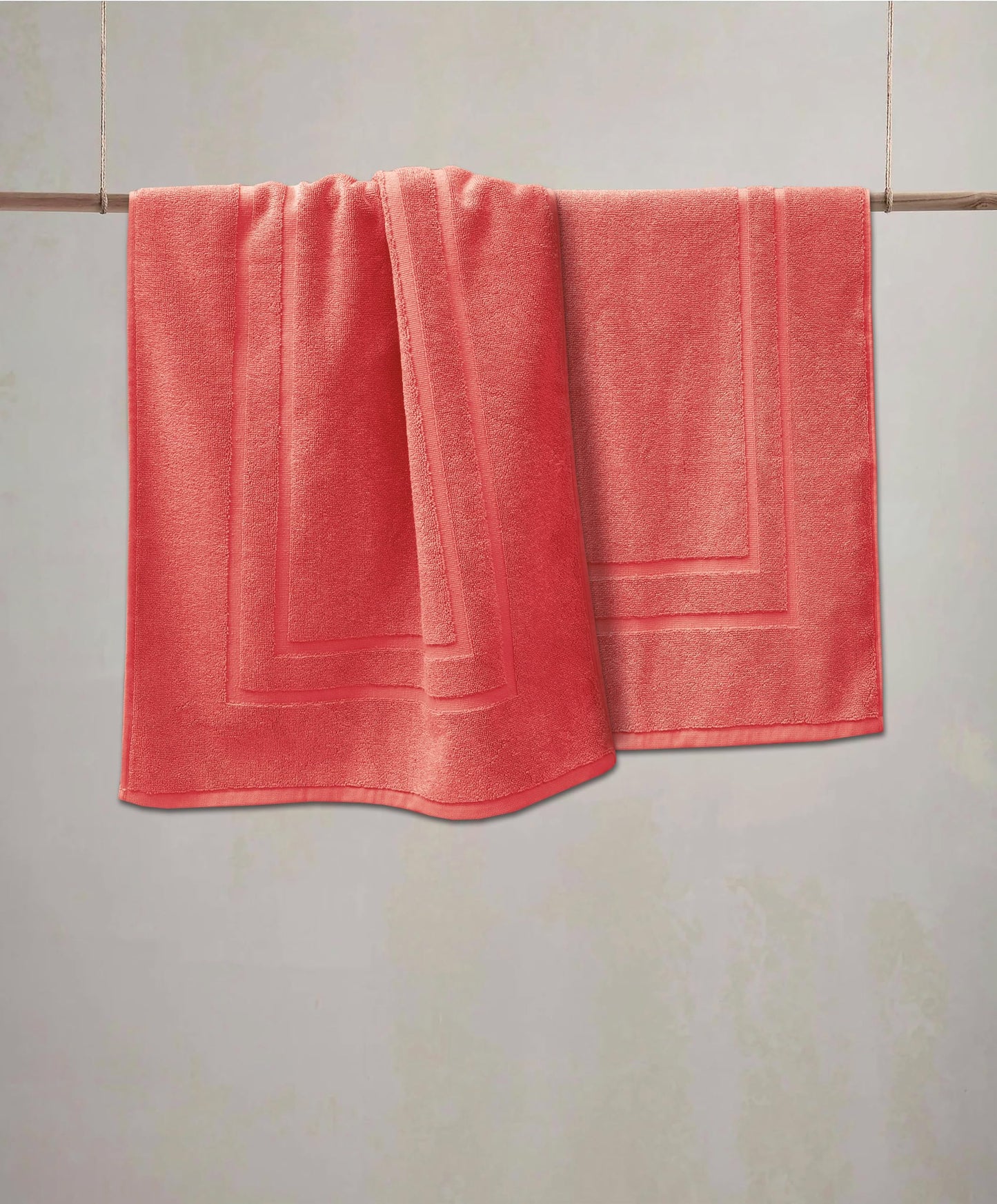Feather & Stitch 2 Piece Towel Like Bath Mats (30x21 Inch) 100% Cotton Terry Mat for Hotel, Spa, Shower Floor Mats [NOT A Bathroom Rug], Soft Absorbent Washable Mats - Coral