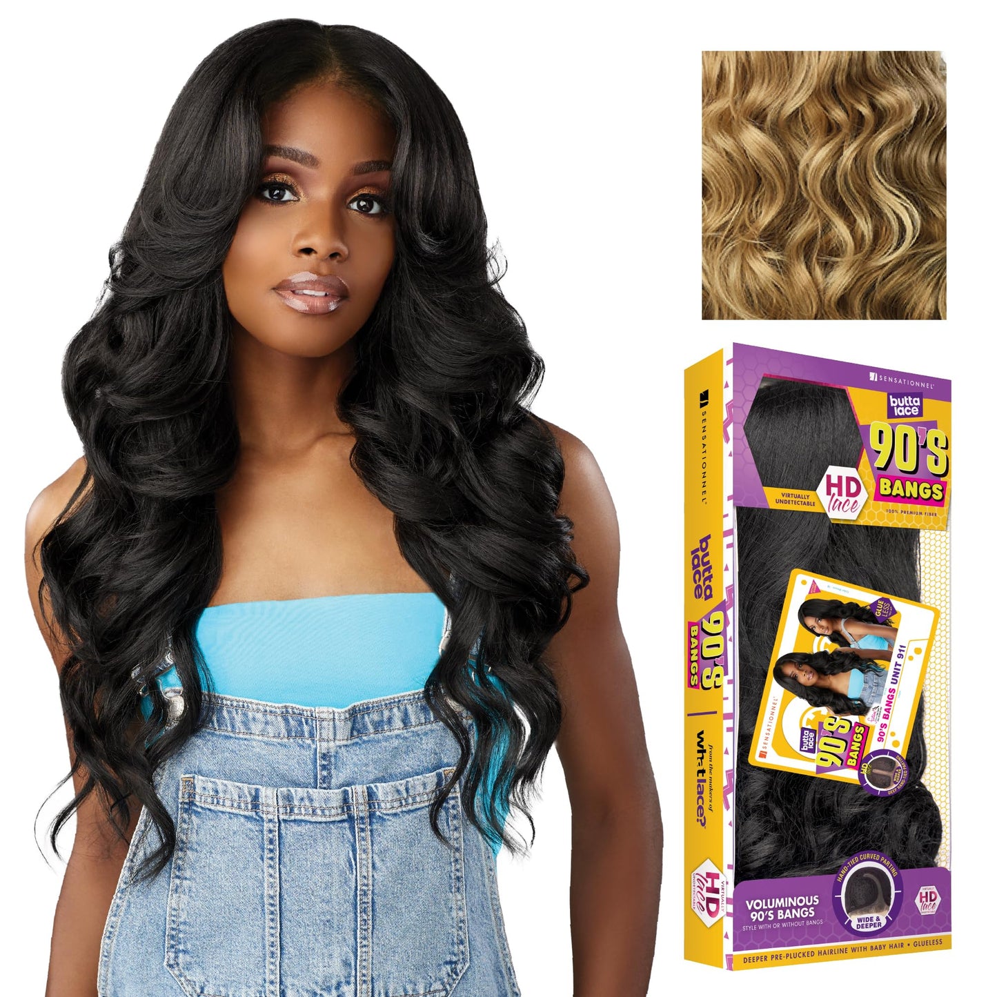 Sensationnel Butta Lace 90Sbangs Wigs - Unit 911 Glueless Wide Deep Part Synthetic Preplucked Hairline (DIRTYBLONDE)