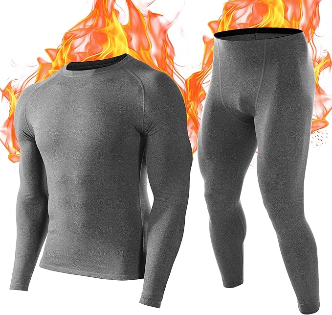 Roadbox Thermal Underwear for Men: Fleece Lined Long Johns Base Layer Ski Thermals Top and Bottom Set