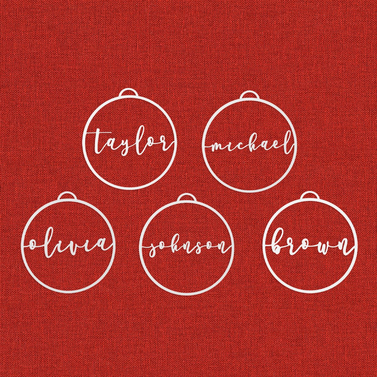 Minimalist Custom Ornaments (5 Pack; 4 inch) - Personalized Modern Metal Cursive Name Christmas Ornaments for Christmas Tree