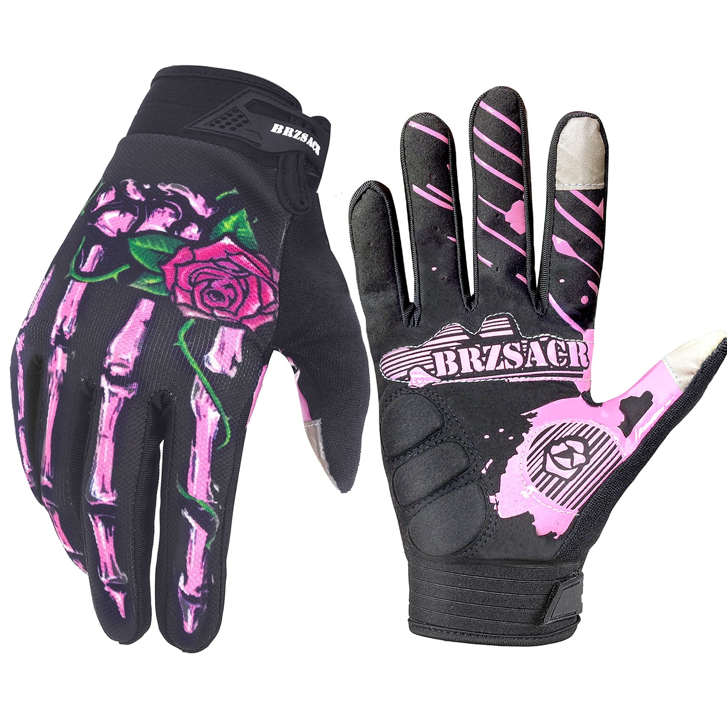 BRZSACR Skeleton Cycling Gloves Motorcycles Gloves Off-Road Vehicle MTB, Bicycle Gloves Shock Absorption Non-Slip Touch Screen Design,for Various Outdoor Sports. (S, Pink)