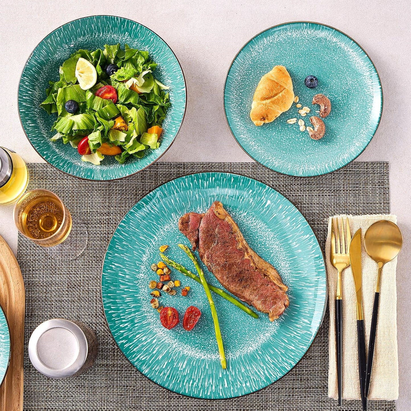 Bestone Plates and Bowls Sets,12 Pieces Round Porcelain Dinnerware Sets,Dishes, Plates, Dishware Sets,Chip Resistant Ceramic Dish Set Dining Dinner Ware Service for 4,New green