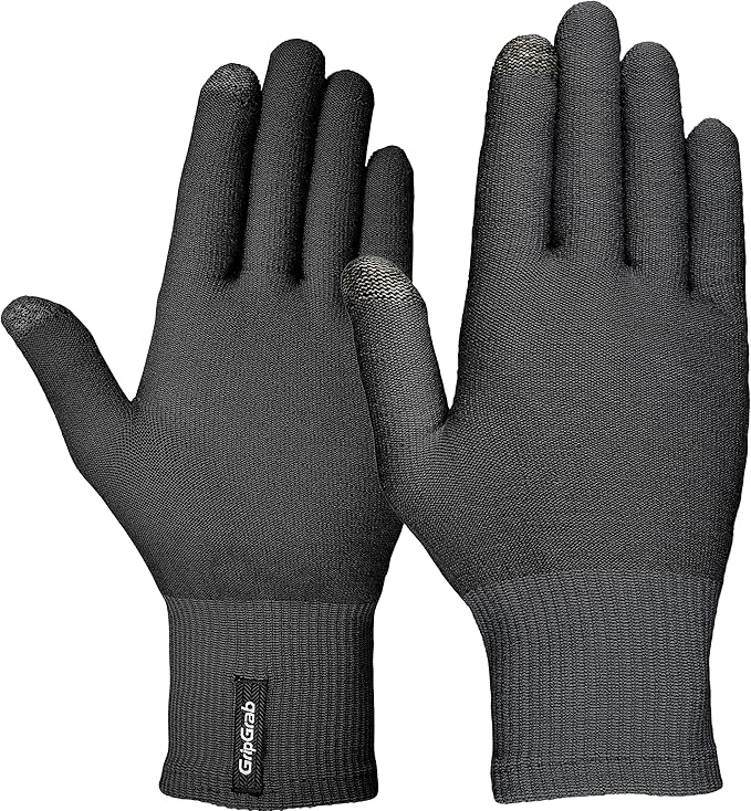 GripGrab Merino Wool Thermal Full Finger Liner Gloves Touchscreen Knitted Inner Cycling Running Hiking Undergloves