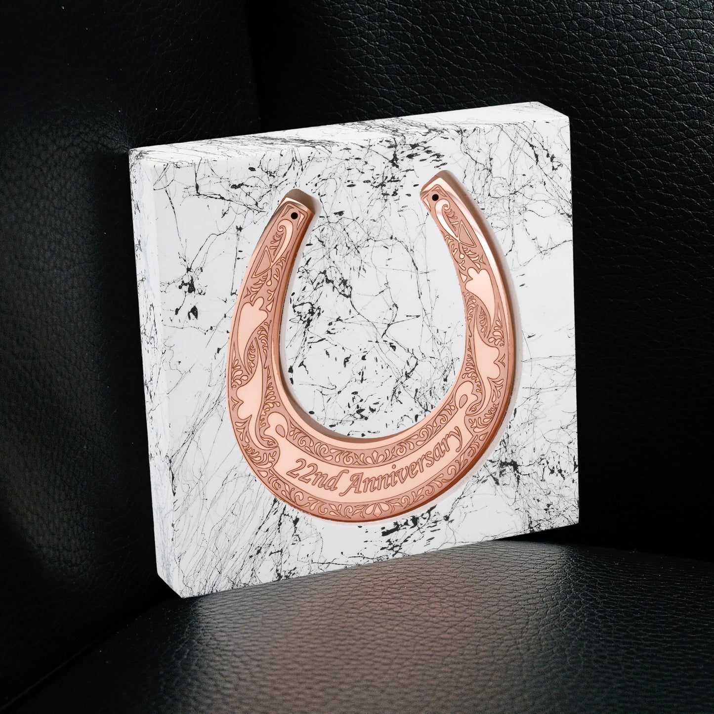 Copper Horseshoe with Wooden Stand - 22nd Anniversary, Copper Anniversary Decor, Lucky Keepsake Gift for Couple, Husband or Wife