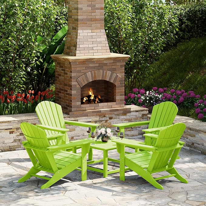 Costaelm Patio Conversation Set, Patio Chairs Set of 5 Balcony Firepit Furniture Outdoor Adirondack Square Table and Chair Backyard Furniture Set for Lawn Porch Pool Garden, Lime