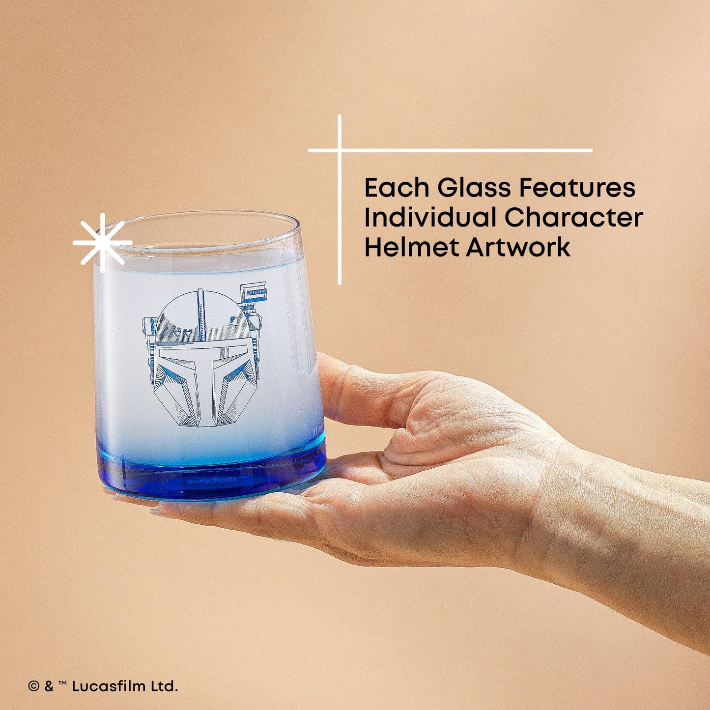 JoyJolt Star Wars The Mandalorians Short Drinking Glasses Set of 4, 10 oz Lowball Glasses ft Mandalorian Helmet Designs, Coffee and Water Tumbler Cups, Star Wars Gifts for Men, Women, and Adults