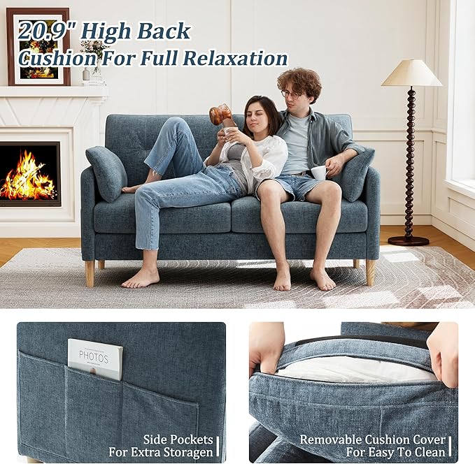 Hanherry Loveseat Sofa, 64.6" Small Couch for Living Room, Comfy Chenille Fabric Love Seat for Bedroom with Throw Pillow,Removable Cushion Cover,Couches for Small Space,Apartment,Dorm