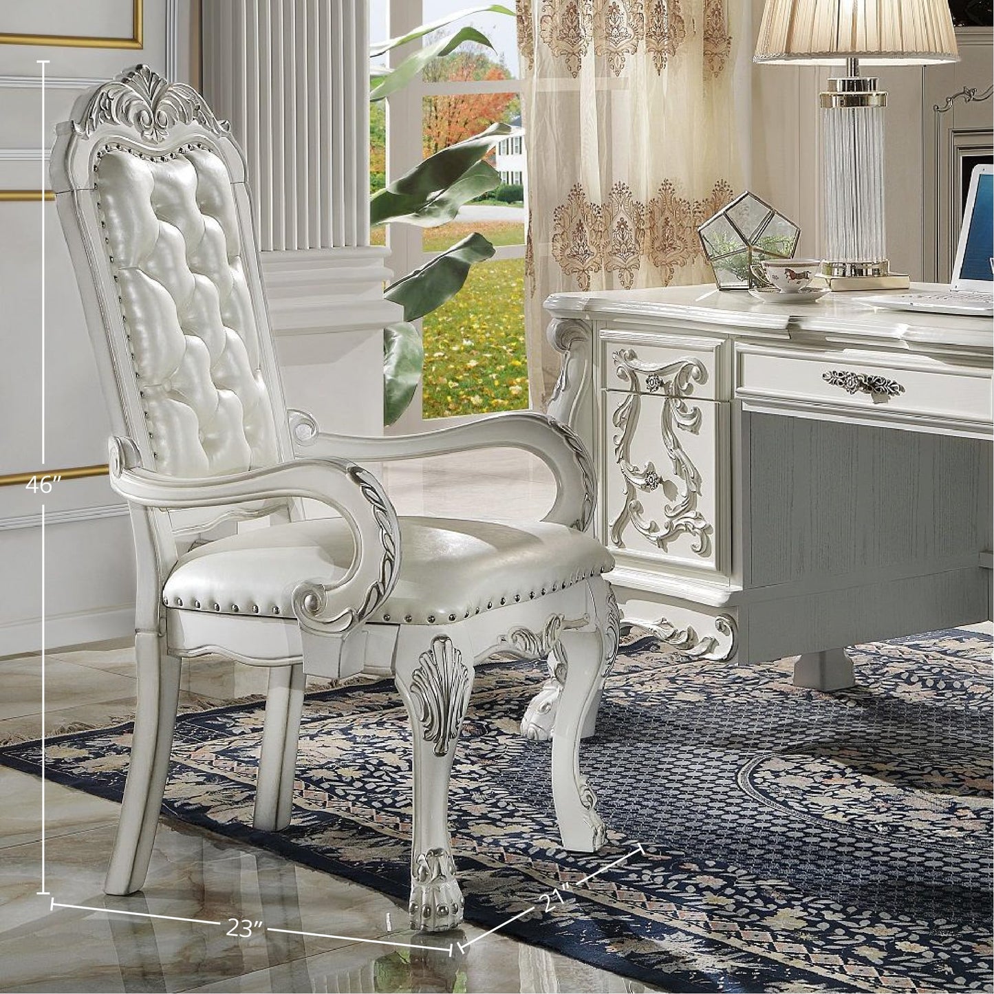 Acme Furniture Dresden Synthetic Leather Upholstered Executive Office Chair, Bone White