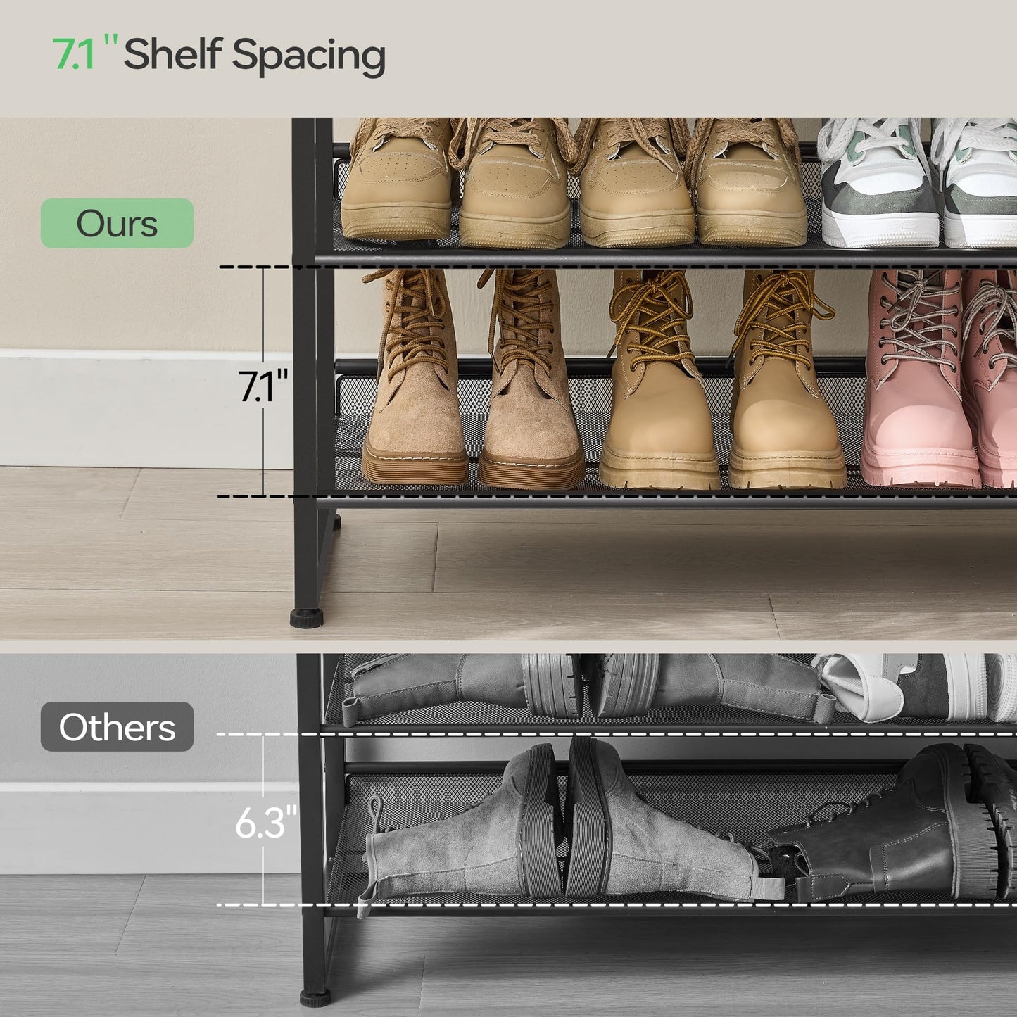 Nunsino Shoe Rack, Long Shoe Organizer,Max Holds 62 Pairs,10 Tier Metal Shoe Storage Shelf,5-Tier Stackable Shoes Organizer for Garage, Entryway,Black